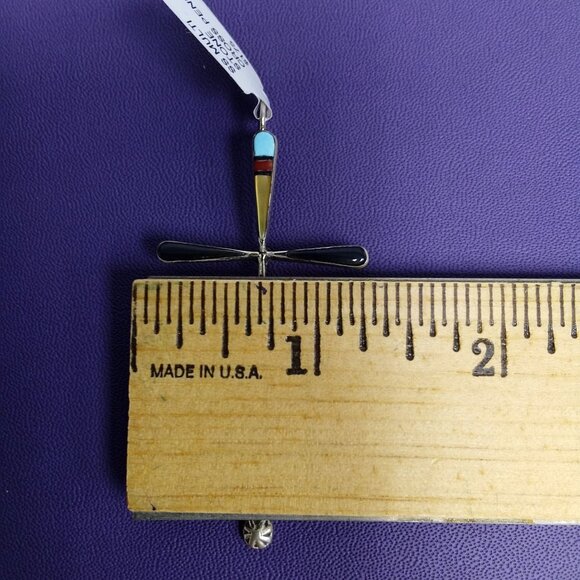 Native American Zuni Handcrafted Sterling Silver Multi-Stone Cross Pendant - Picture 4 of 6